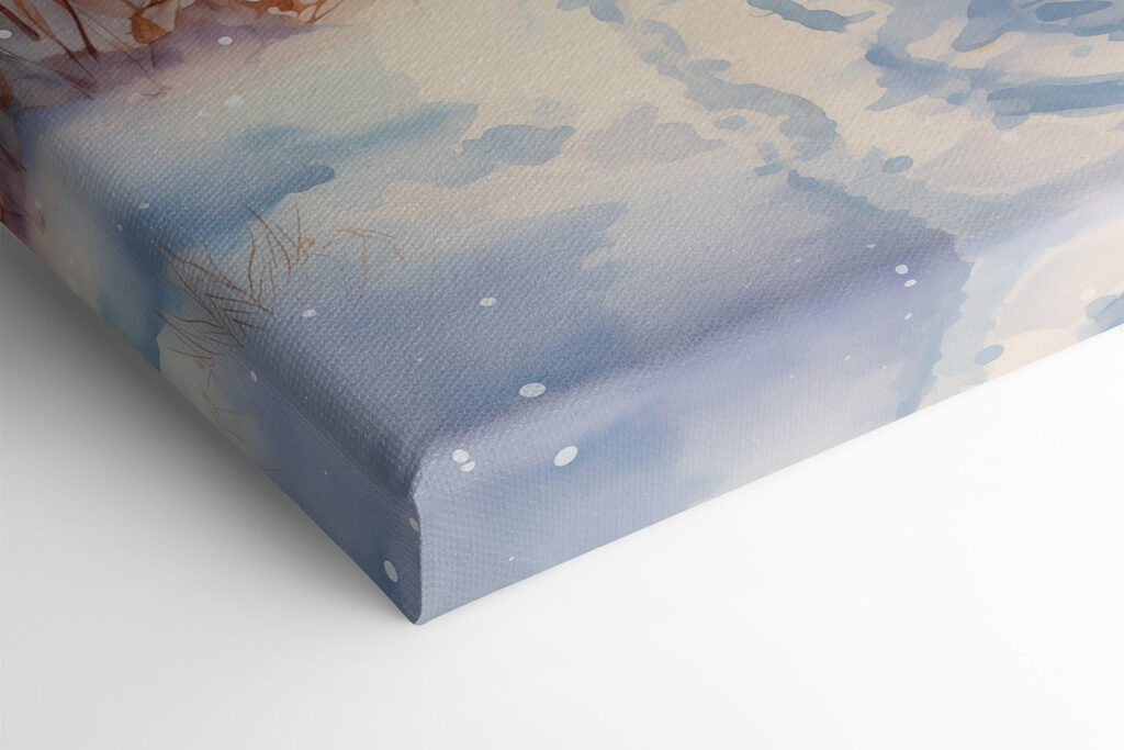 Watercolor painting of a snowy forest