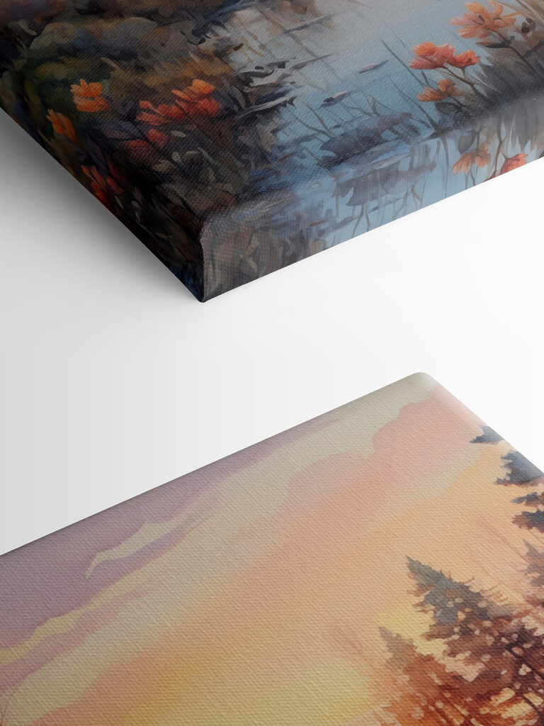 Watercolor painting of a river with trees and a sunset Watercolor painting of a river with trees and a sunset