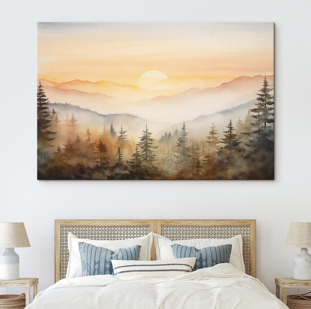 Watercolor painting of a forest and mountains Watercolor painting of a forest and mountains