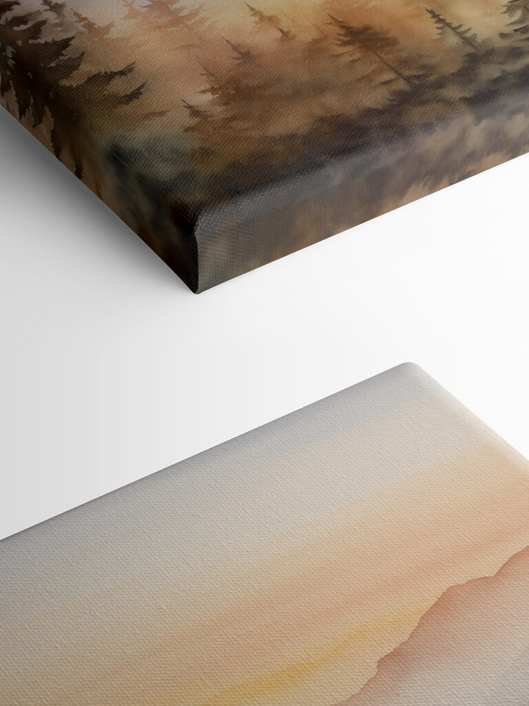 Watercolor painting of a forest and mountains Watercolor painting of a forest and mountains