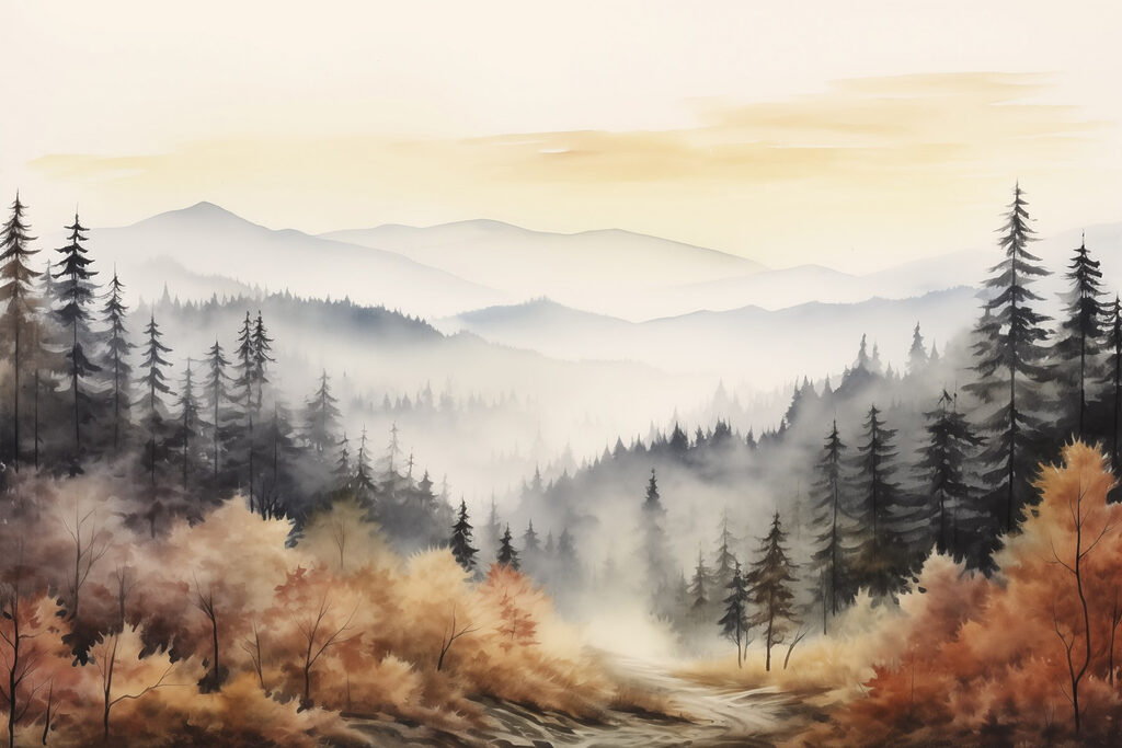 Landscape of a forest with fog Landscape of a forest with fog