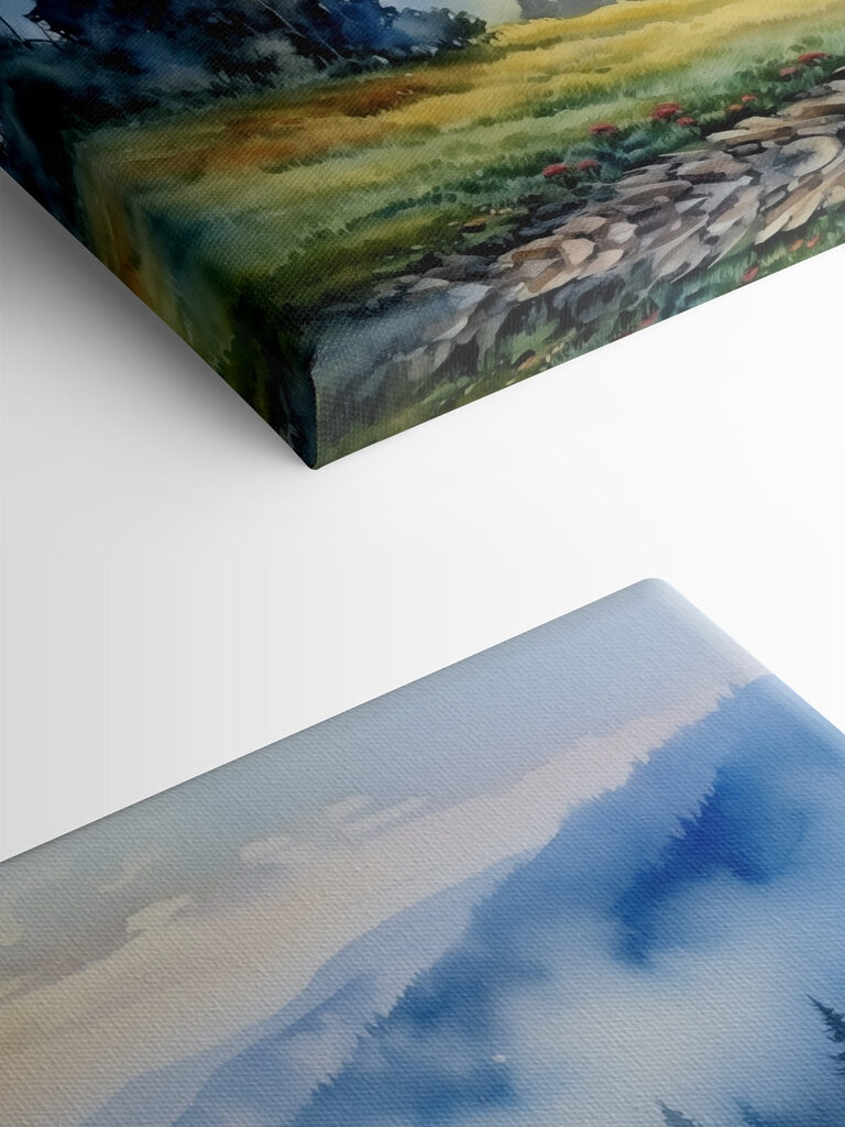 Painting of a village in the mountains Painting of a village in the mountains