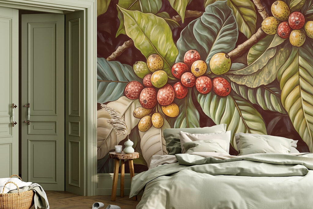 Lush leaves with vibrant fruit clusters Lush leaves with vibrant fruit clusters