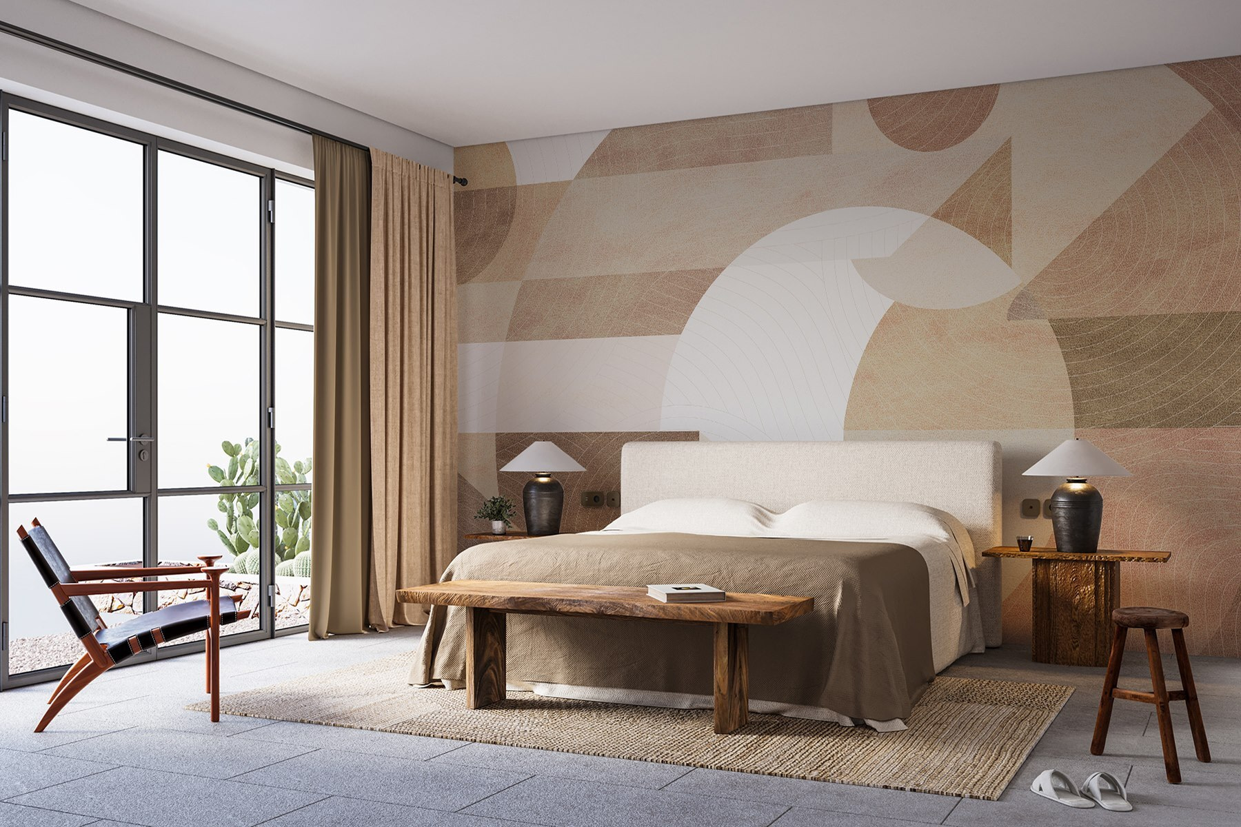 Abstract shapes and muted tones blend