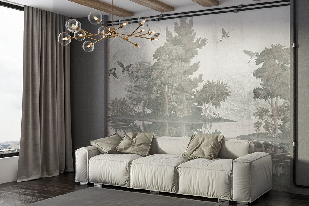 Birds flying over trees