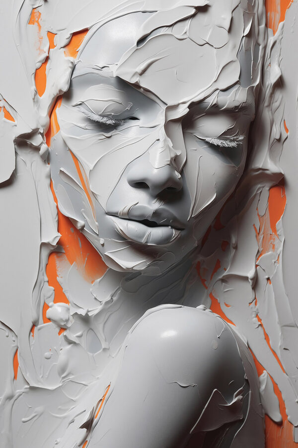 Woman's face covered in white paint Woman's face covered in white paint