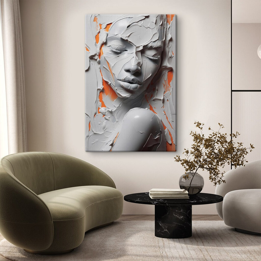 Woman's face covered in white paint Woman's face covered in white paint