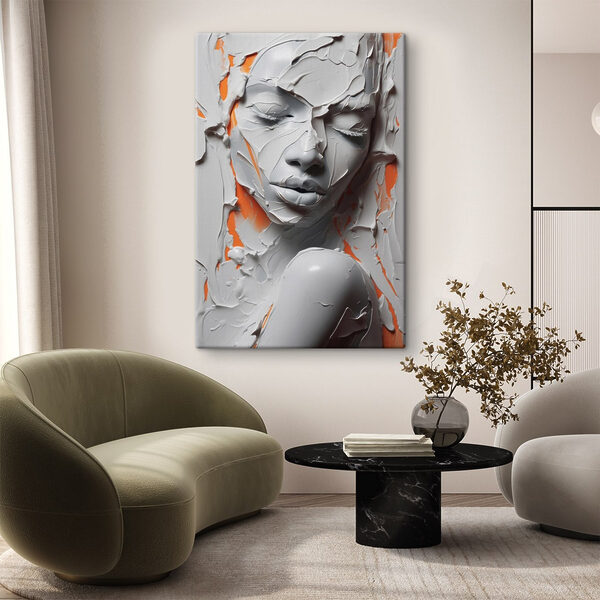 Woman's face covered in white paint Woman's face covered in white paint