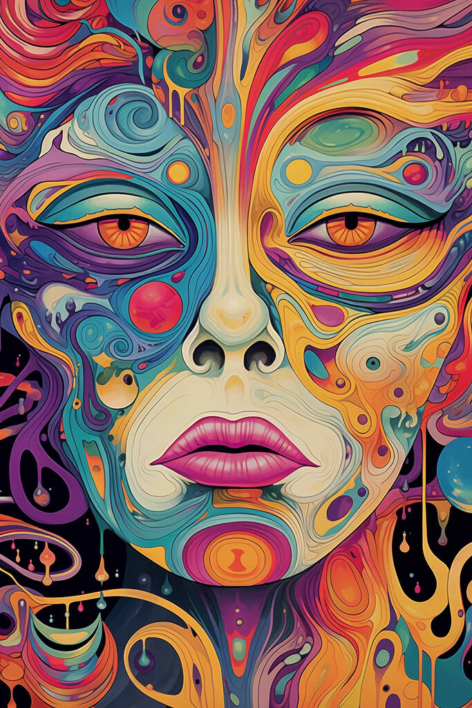 Colorful face with eyes and lips