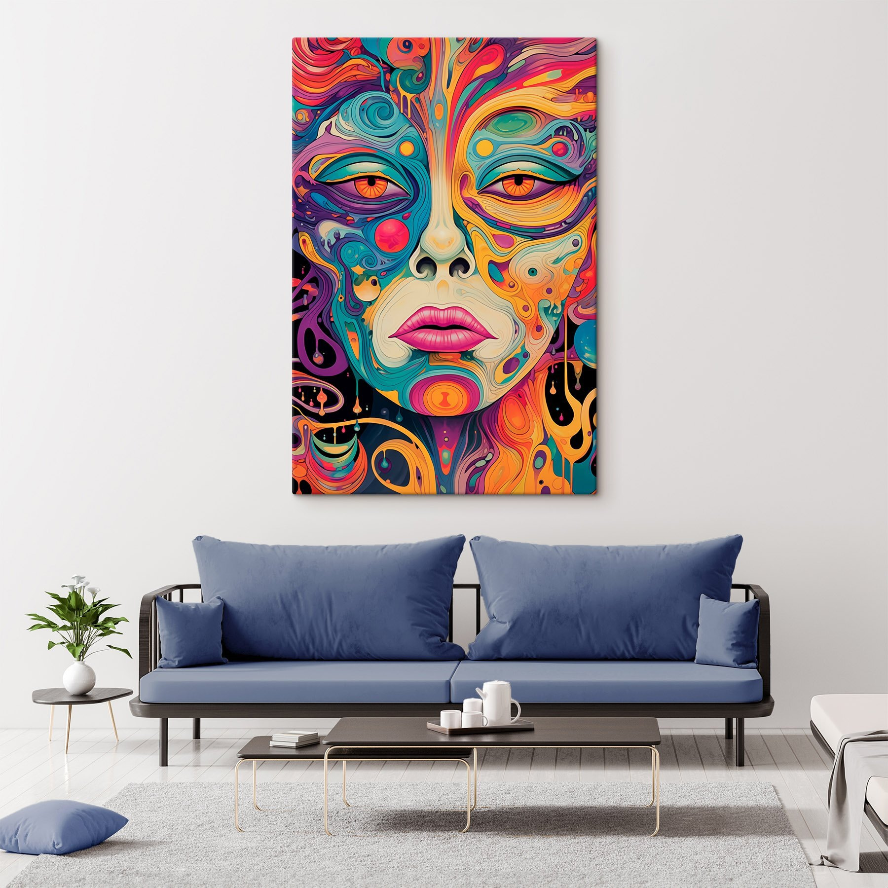 Colorful face with eyes and lips