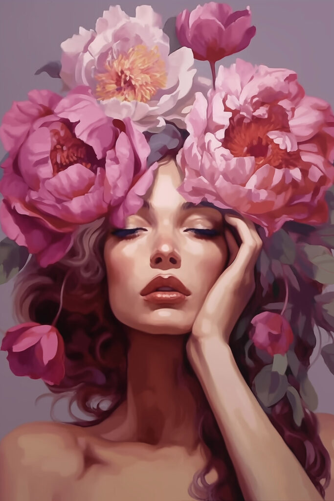 Woman with flowers on her head