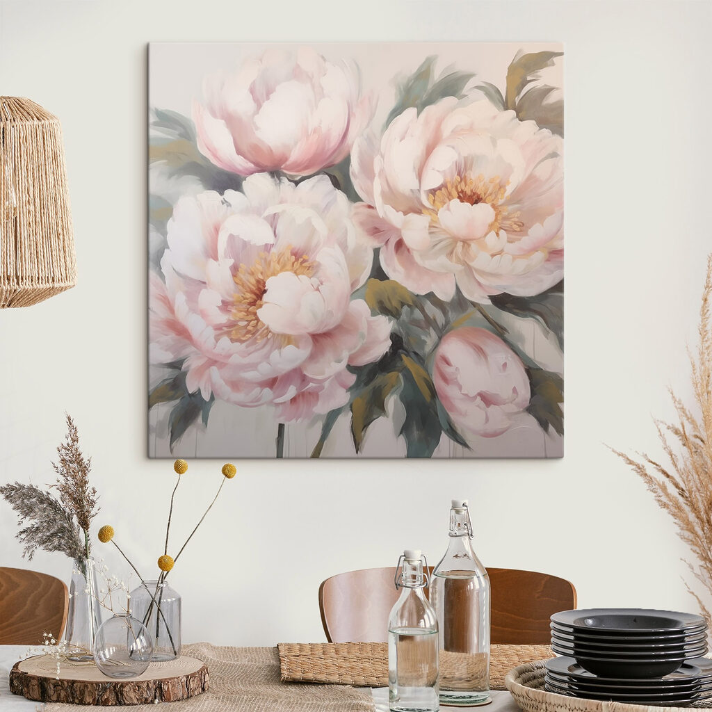 Painting of flowers on a white surface