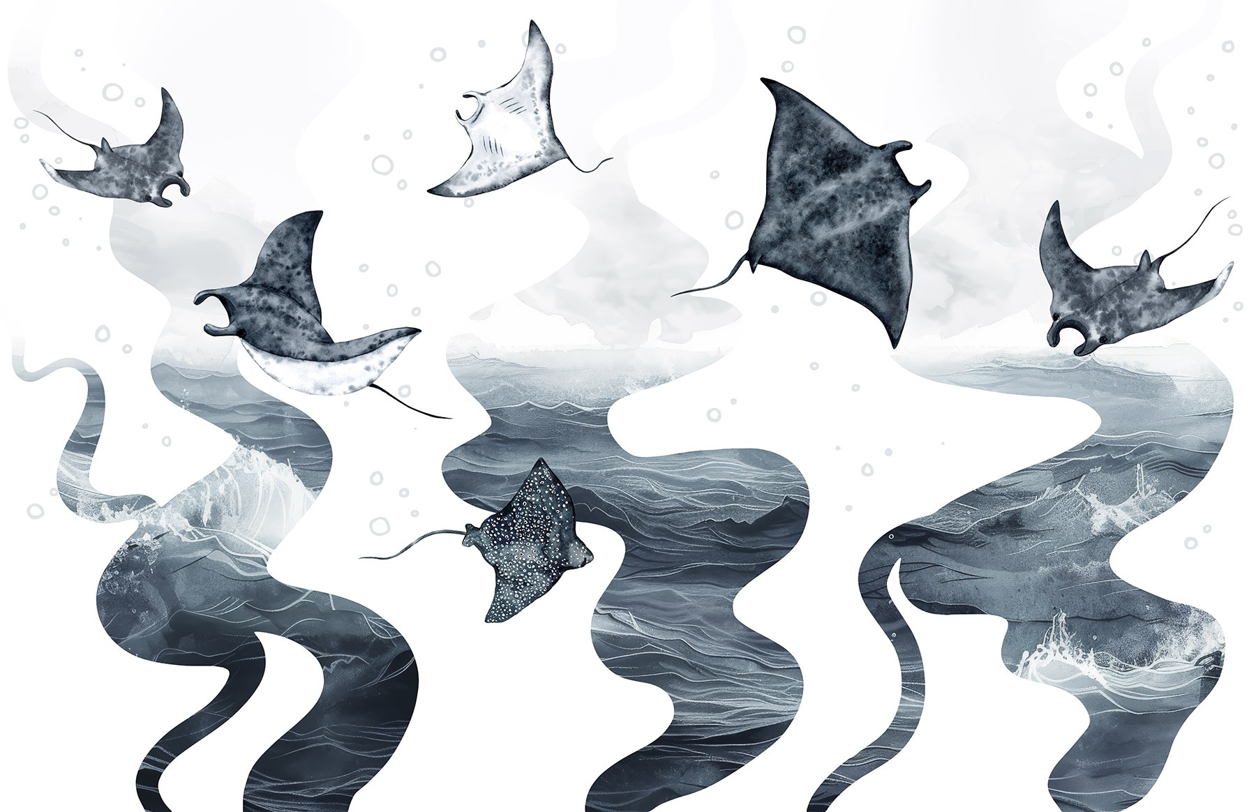 Group of stingrays in the water