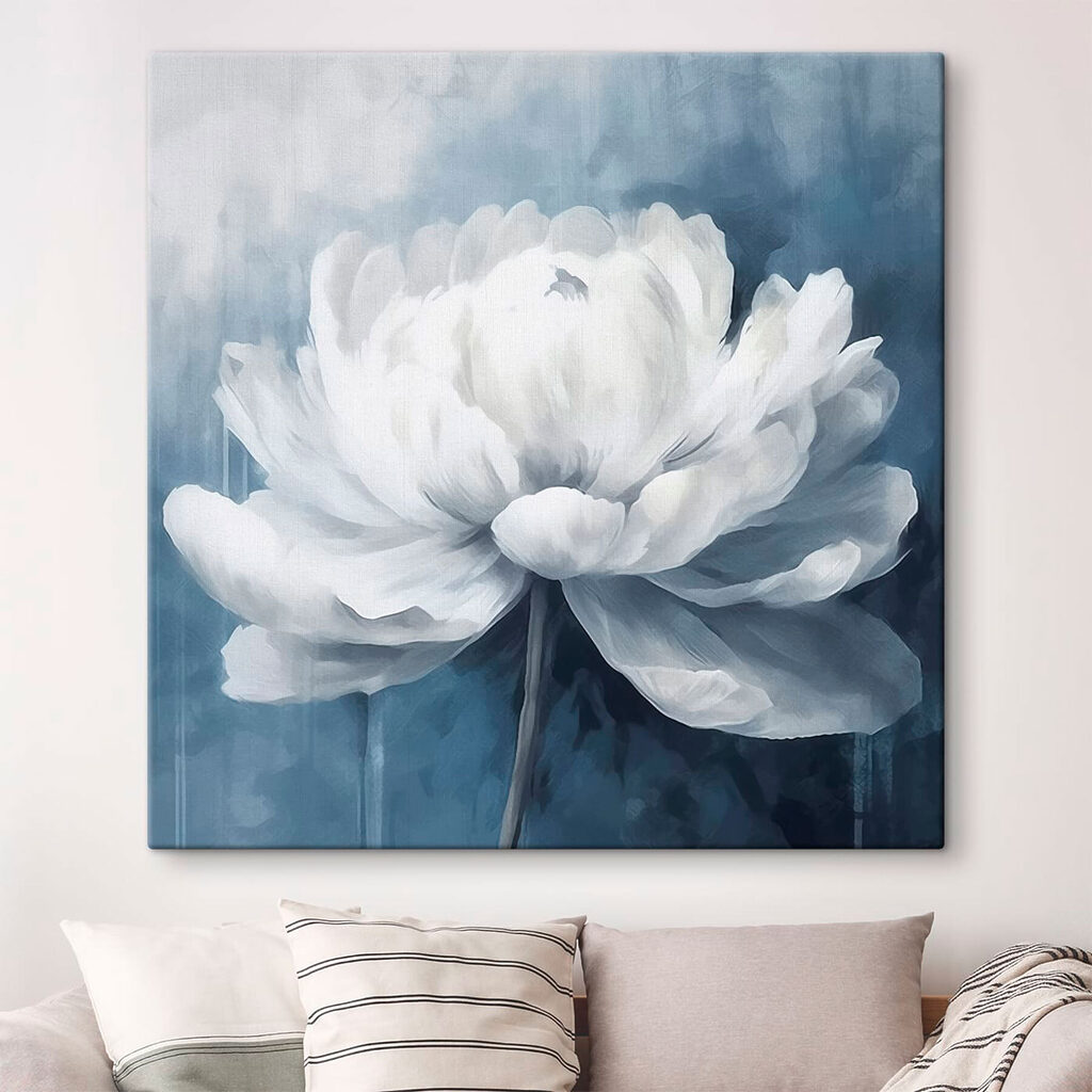 White flower on a blue background White flower on a blue background