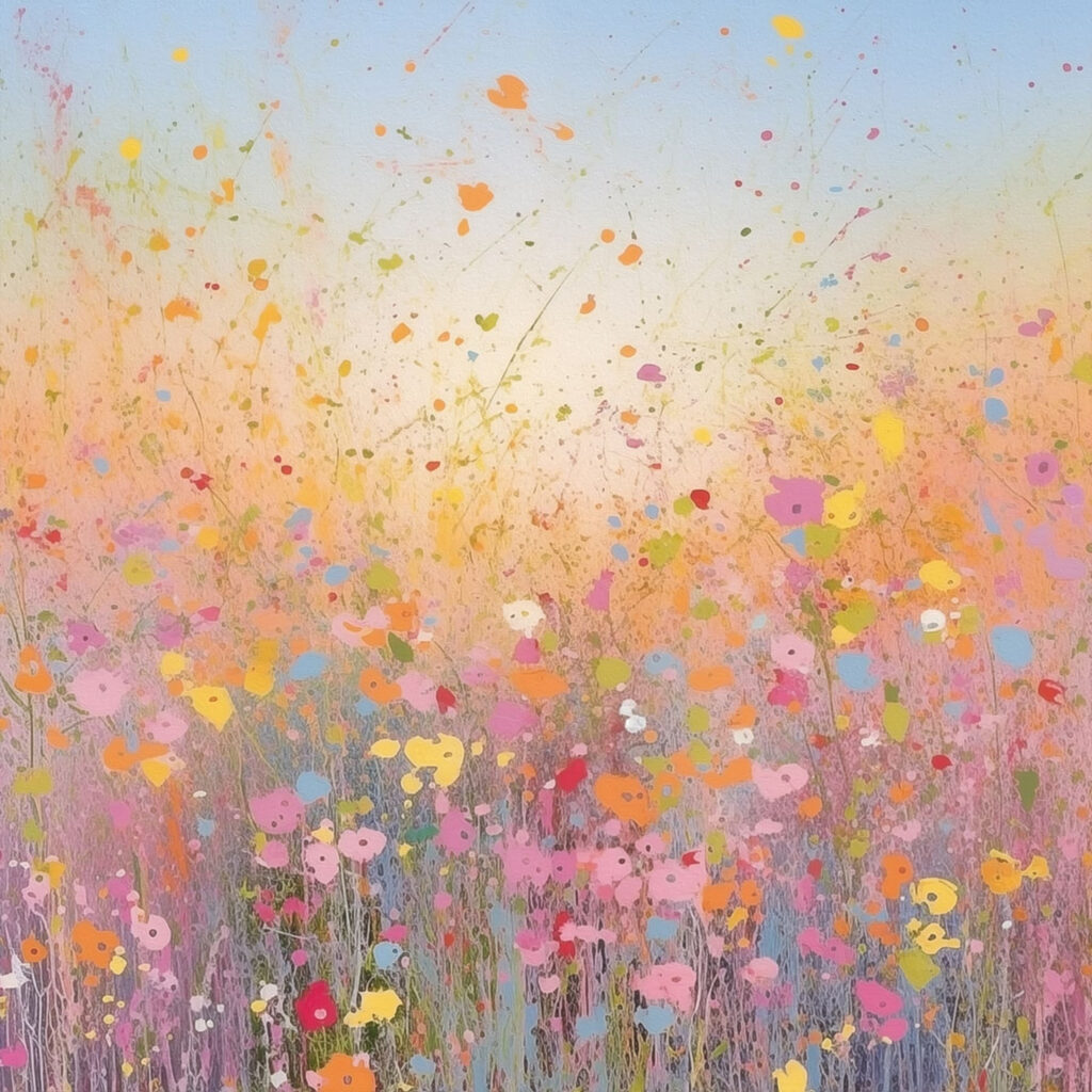 Painting of flowers in a field