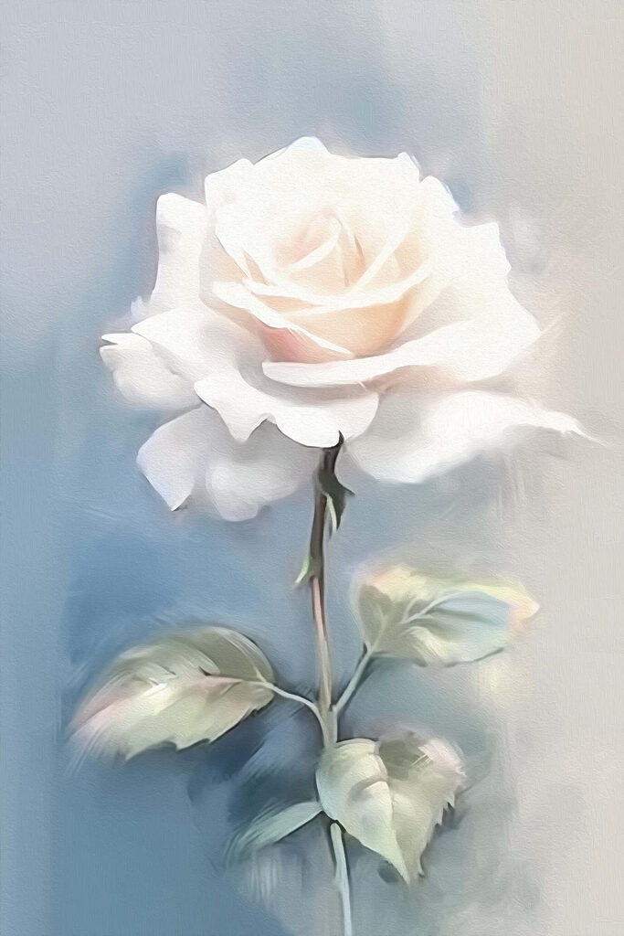 White rose with green leaves