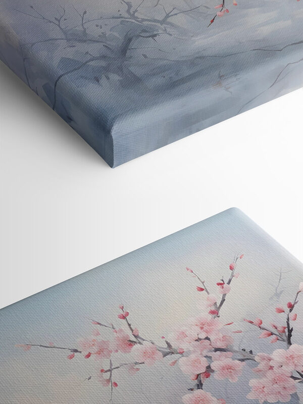 Bird on a branch with pink flowers