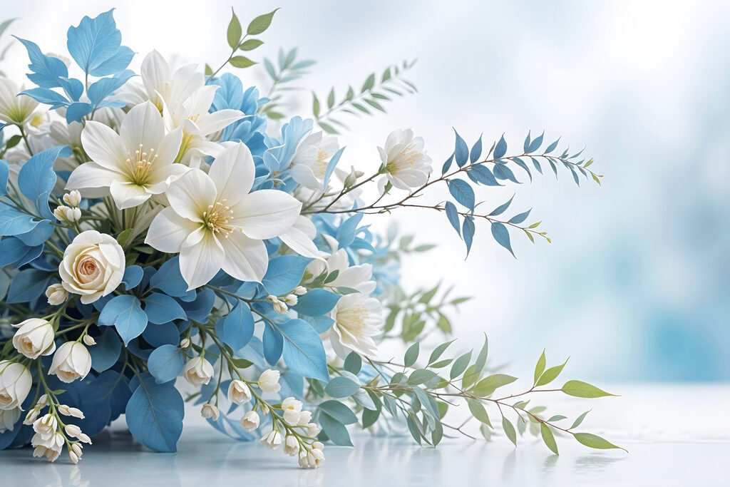 Bouquet of white and blue flowers