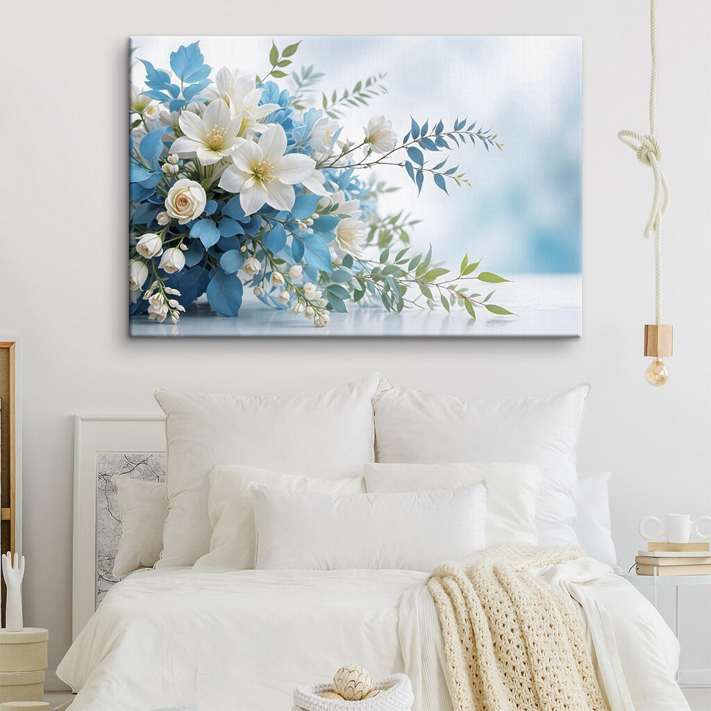 Bouquet of white and blue flowers