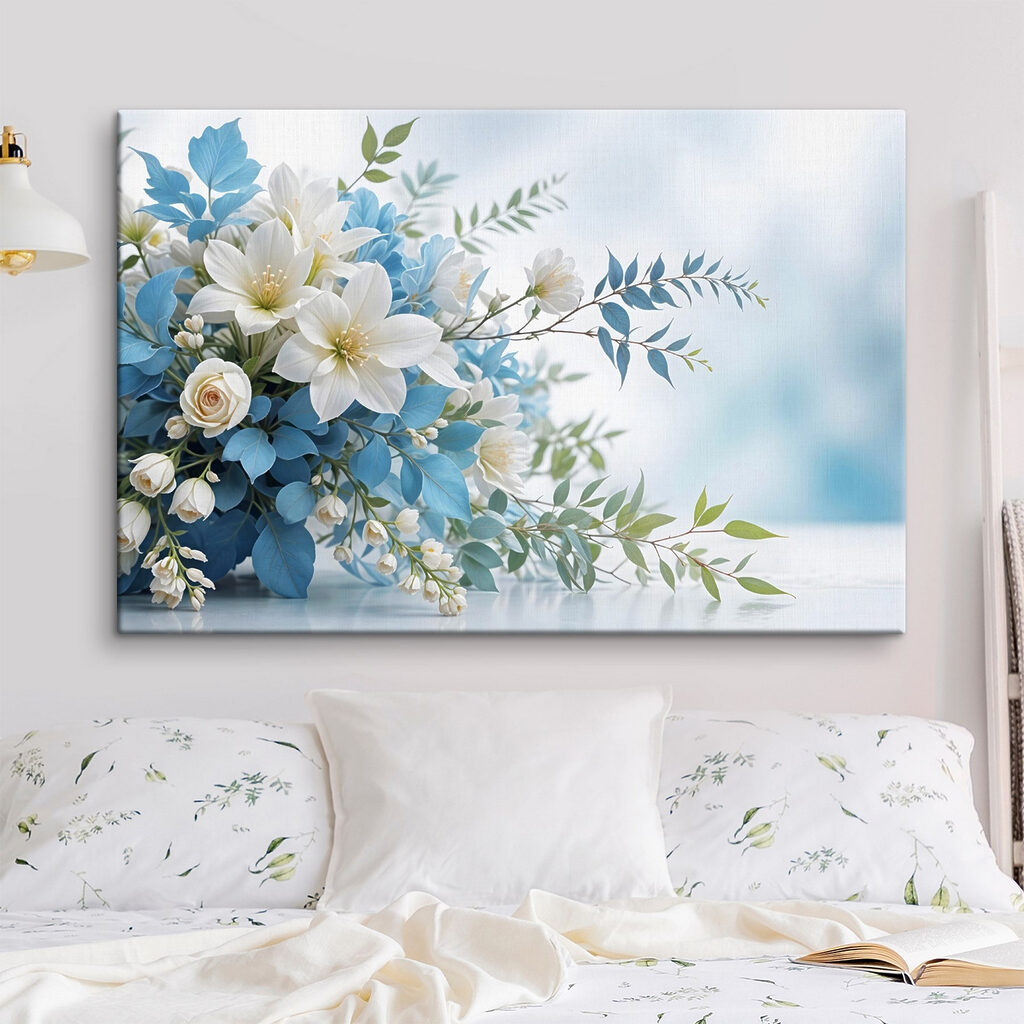 Bouquet of white and blue flowers