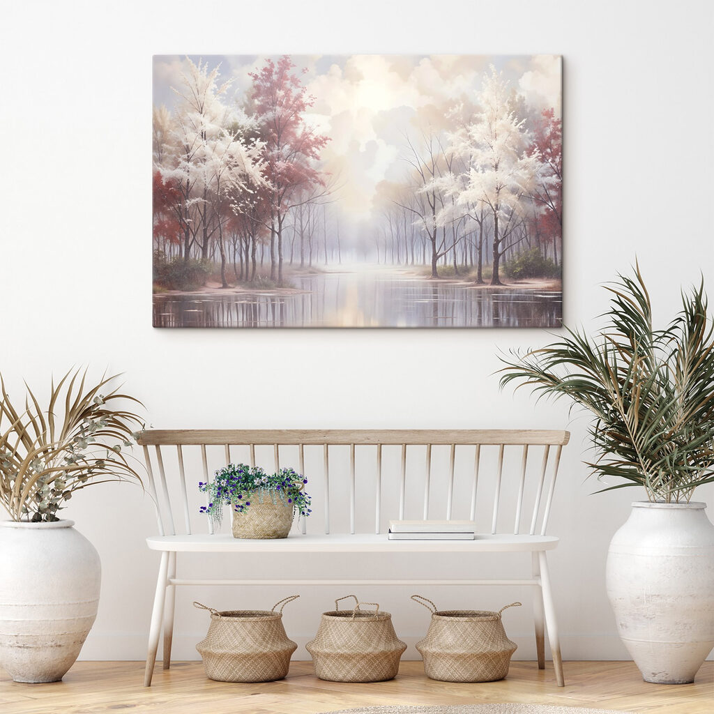 Water body with trees and a cloudy sky Water body with trees and a cloudy sky