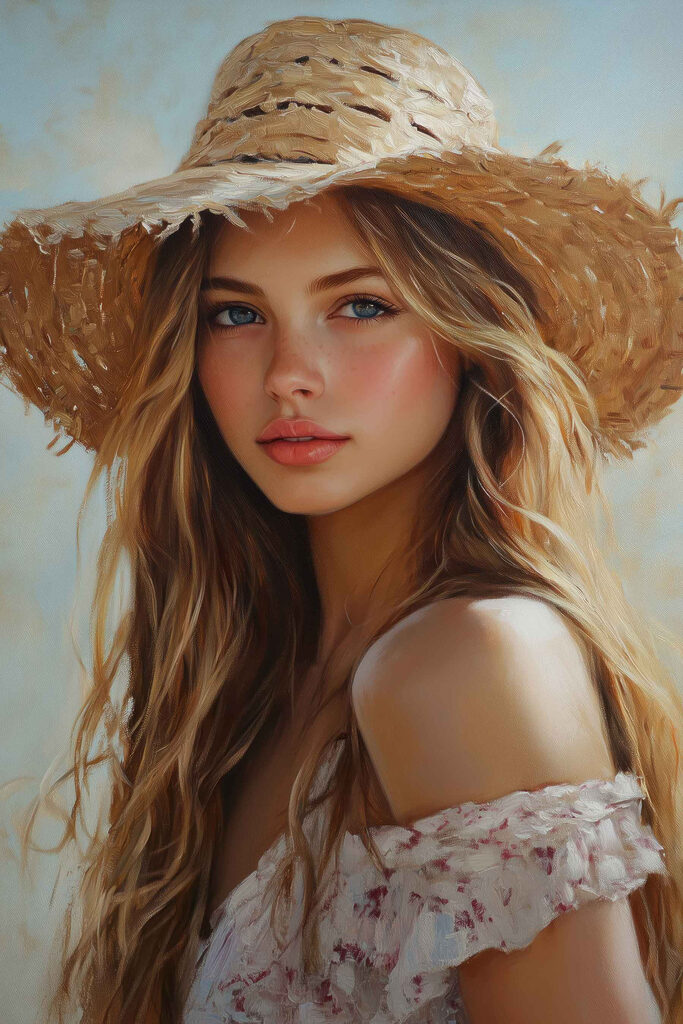 Woman wearing a straw hat Woman wearing a straw hat