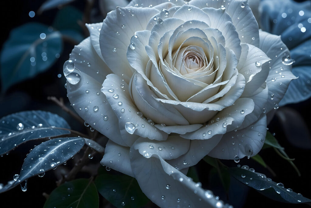 White rose with water drops on it