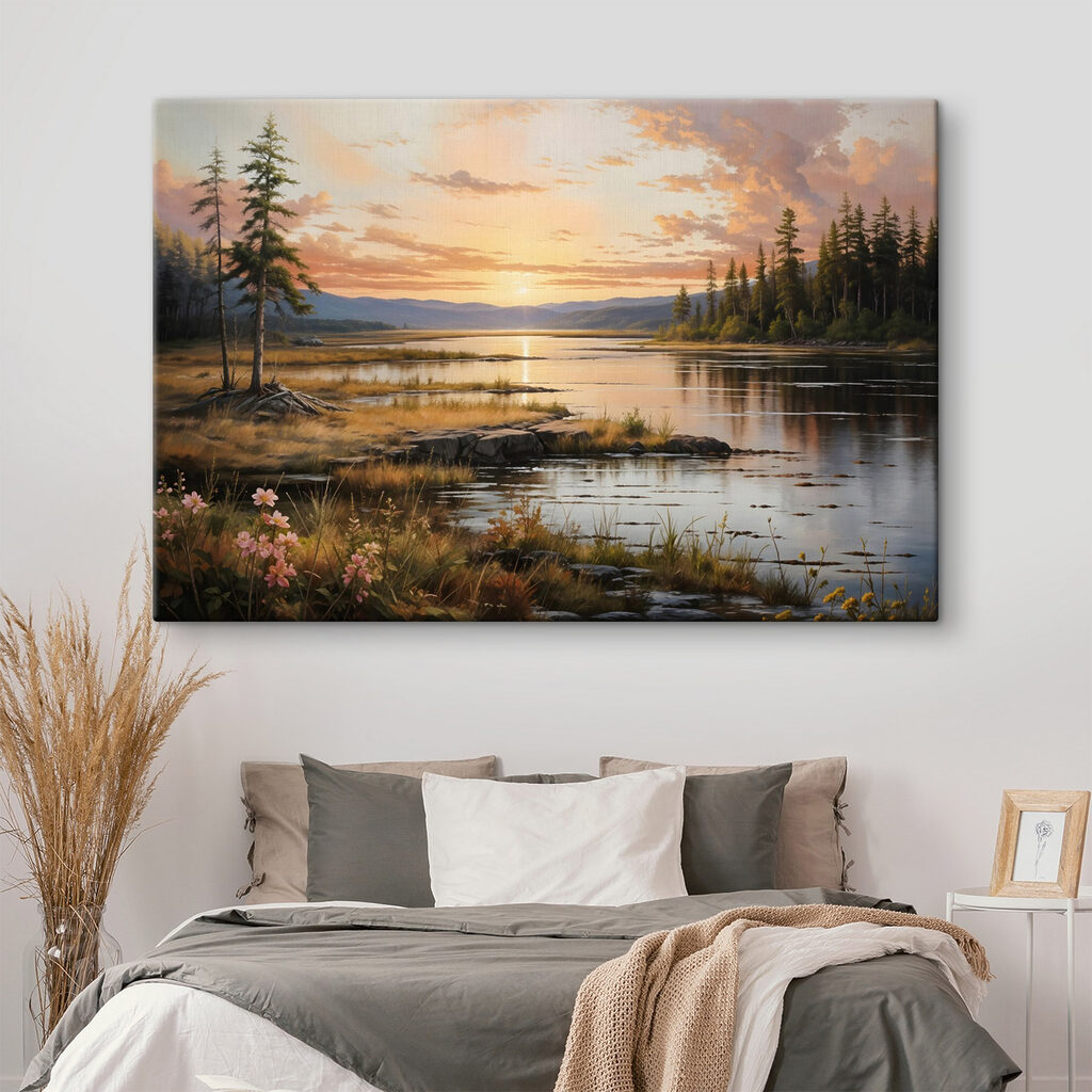 Landscape of a lake with a sunset Landscape of a lake with a sunset