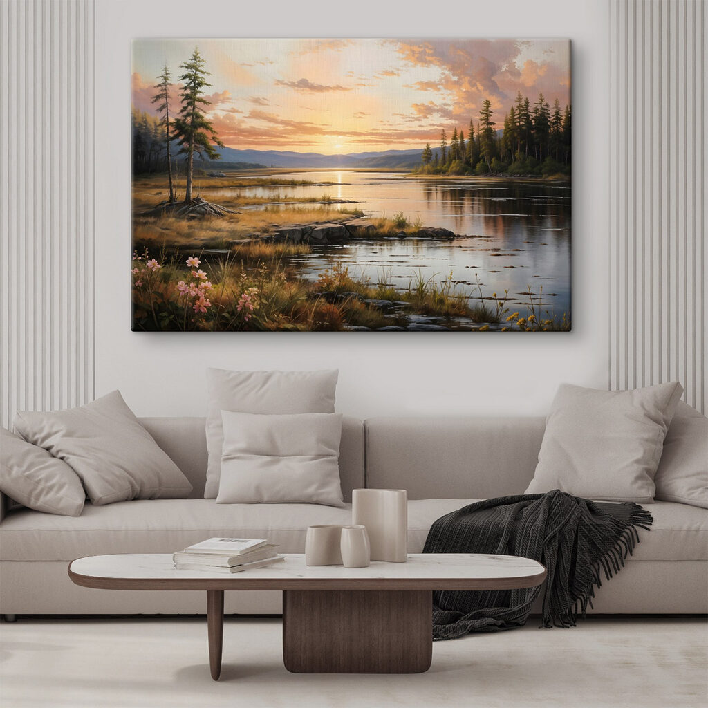 Landscape of a lake with a sunset Landscape of a lake with a sunset