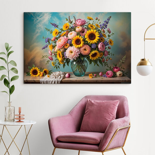 Váza s kvetmi na stole Obraz Váza s kvetmi na stole