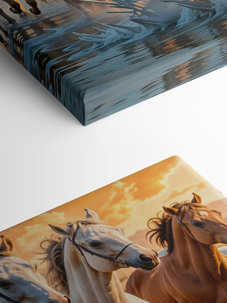 Group of horses running through water Group of horses running through water