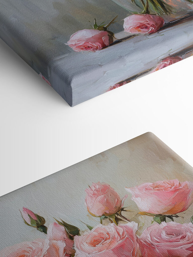 Painting of pink roses in a vase