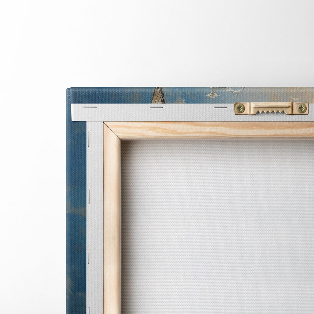 Painting of birds flying over a beach Painting of birds flying over a beach