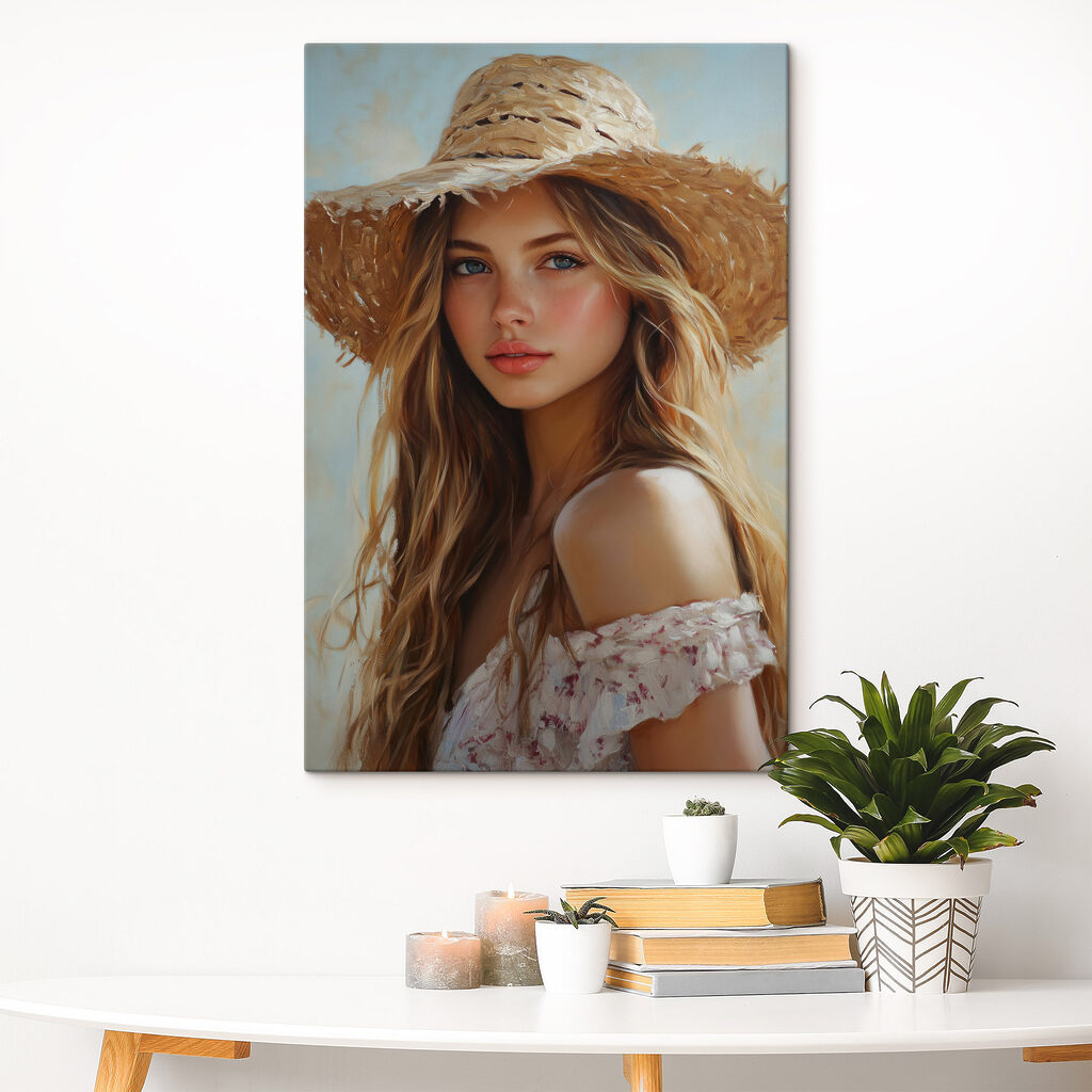 Woman wearing a straw hat Woman wearing a straw hat