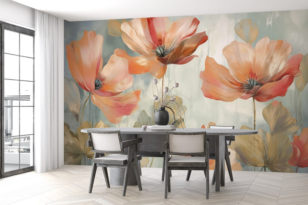 Painting of flowers on a wall Painting of flowers on a wall