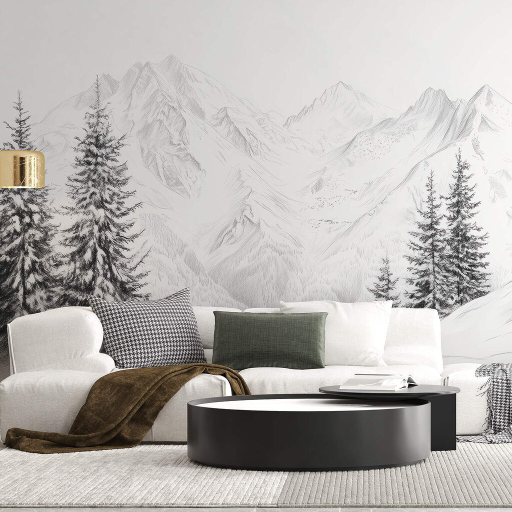 Drawing of a snowy mountain range Drawing of a snowy mountain range