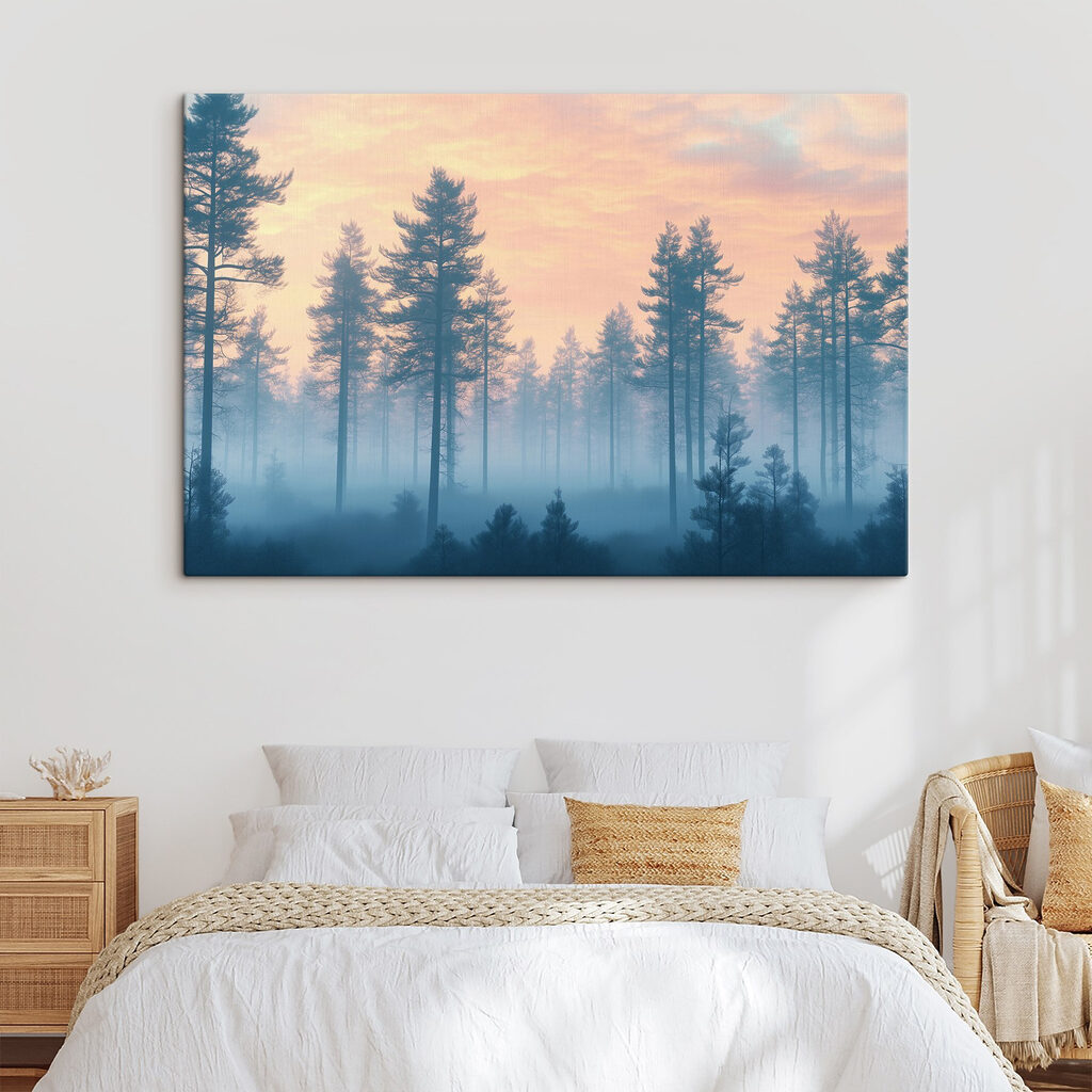 Foggy forest with trees Foggy forest with trees