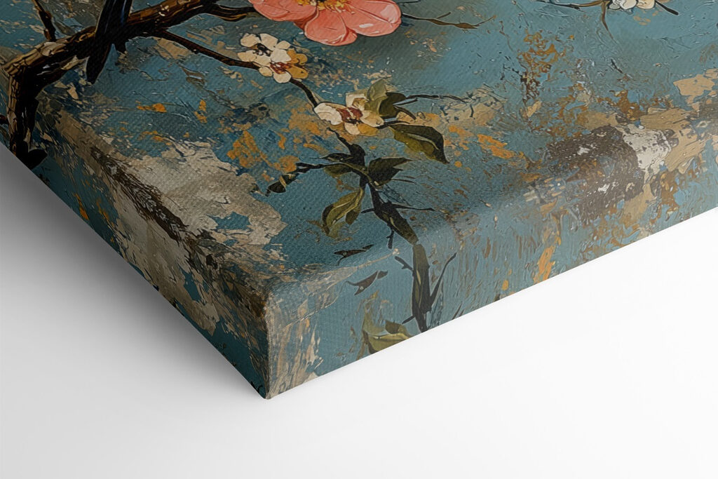 Group of birds on a branch with flowers