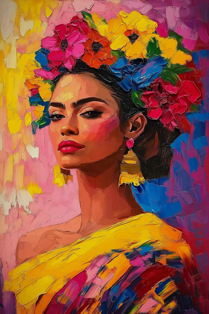Painting of a woman with flowers in her hair