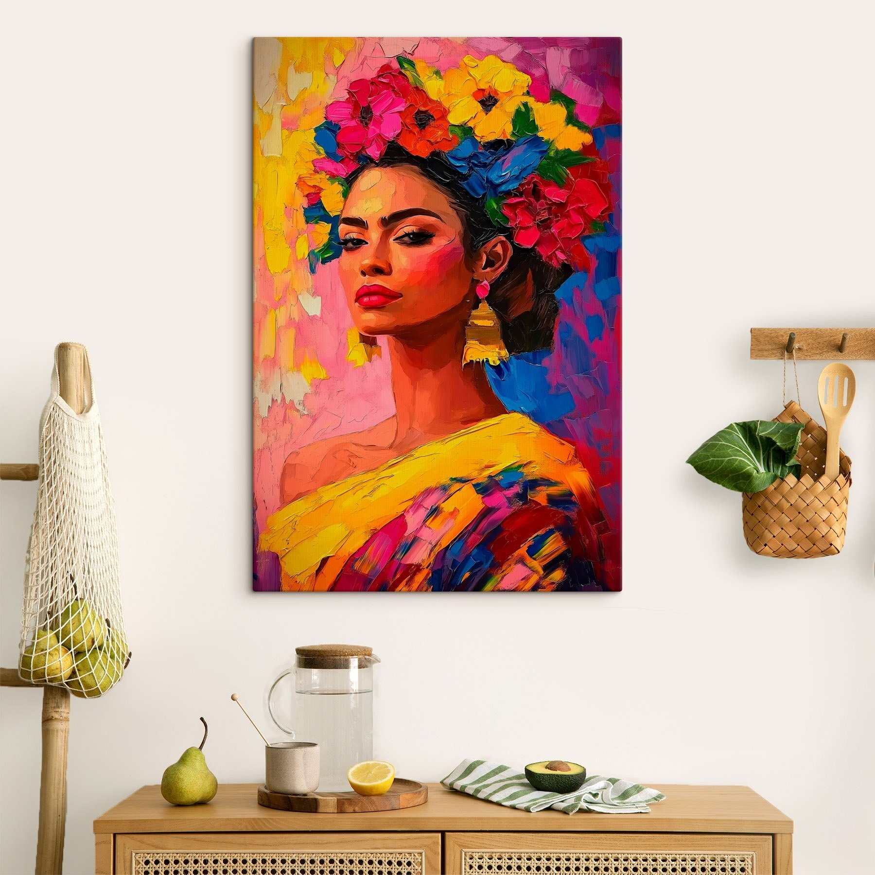 Painting of a woman with flowers in her hair