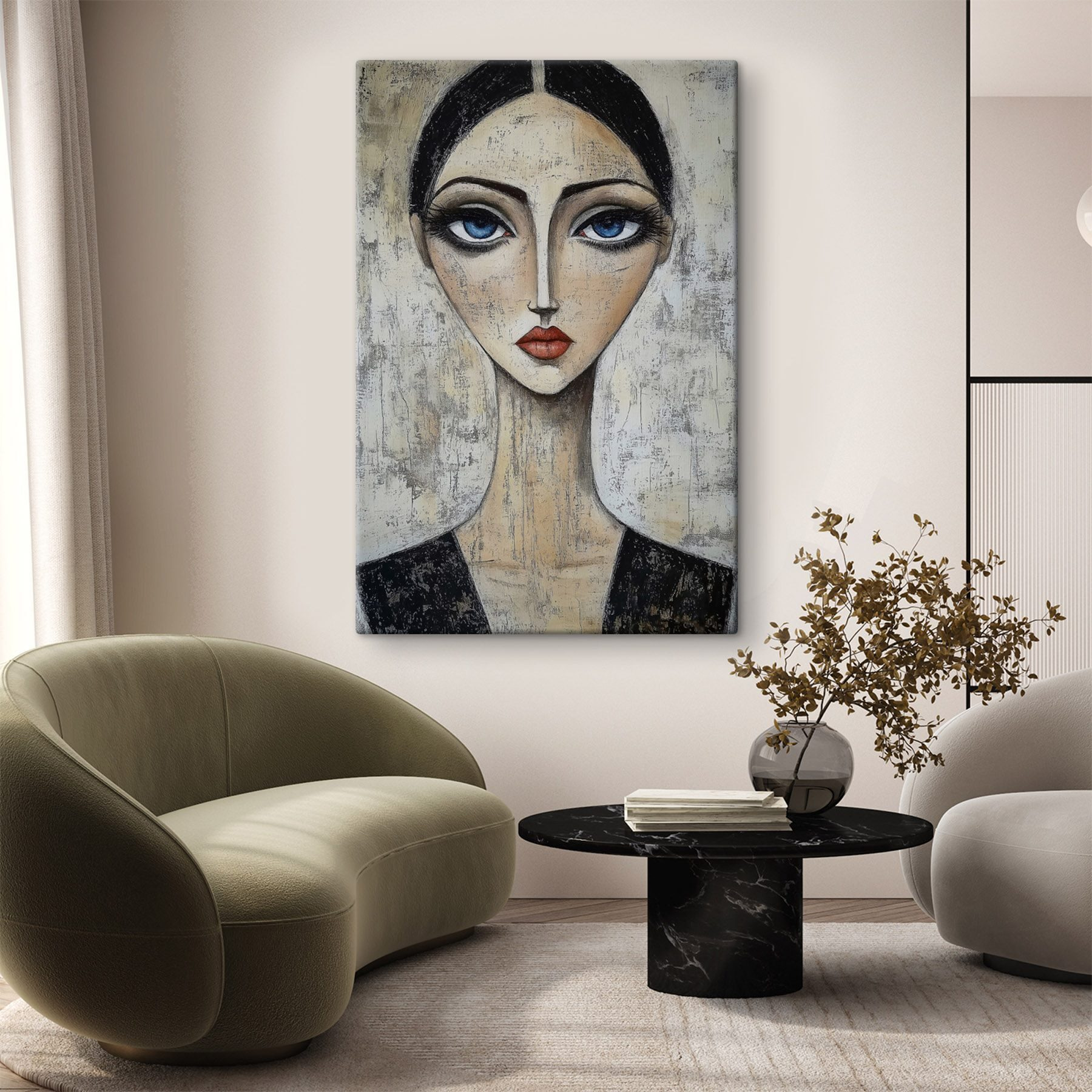 Painting of a woman with blue eyes Painting of a woman with blue eyes