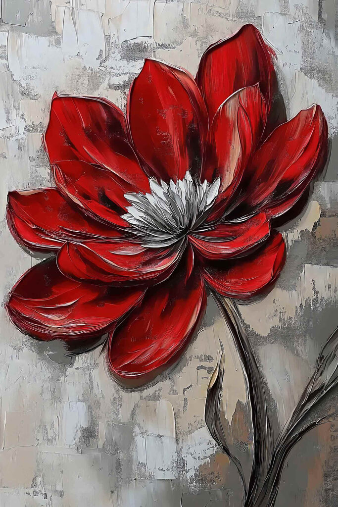 Red flower on a gray surface