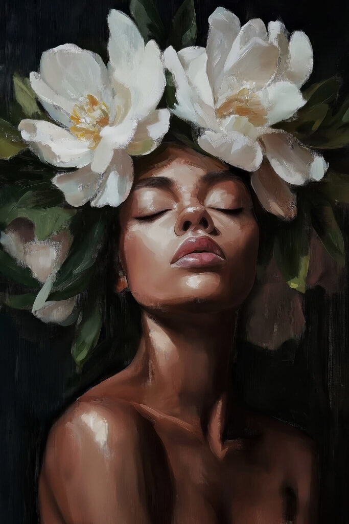 Woman with flowers in her hair Woman with flowers in her hair