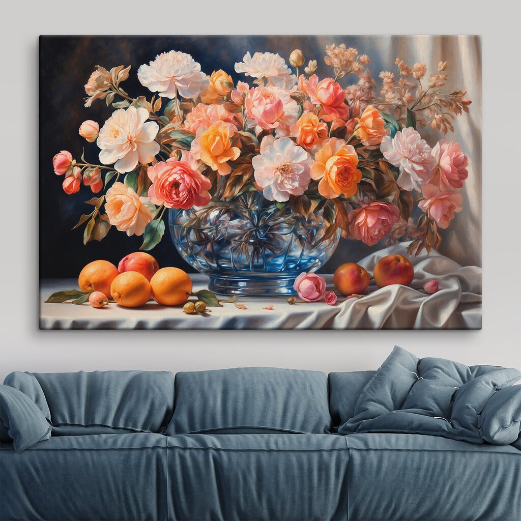 Painting of flowers in a glass vase