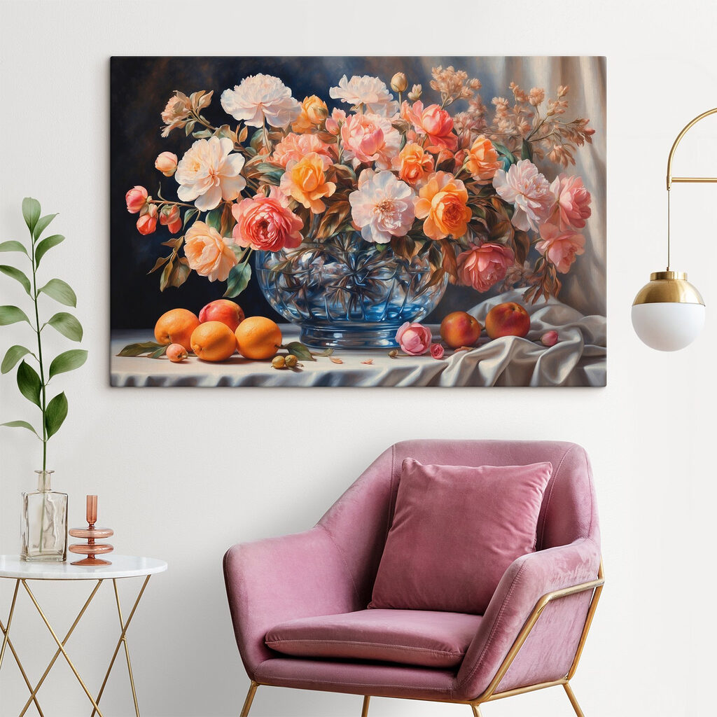 Painting of flowers in a glass vase