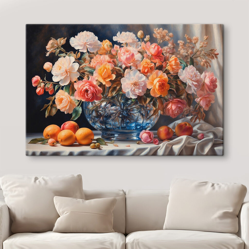 Painting of flowers in a glass vase