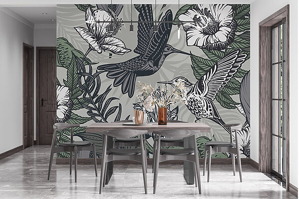 Bird flying over flowers