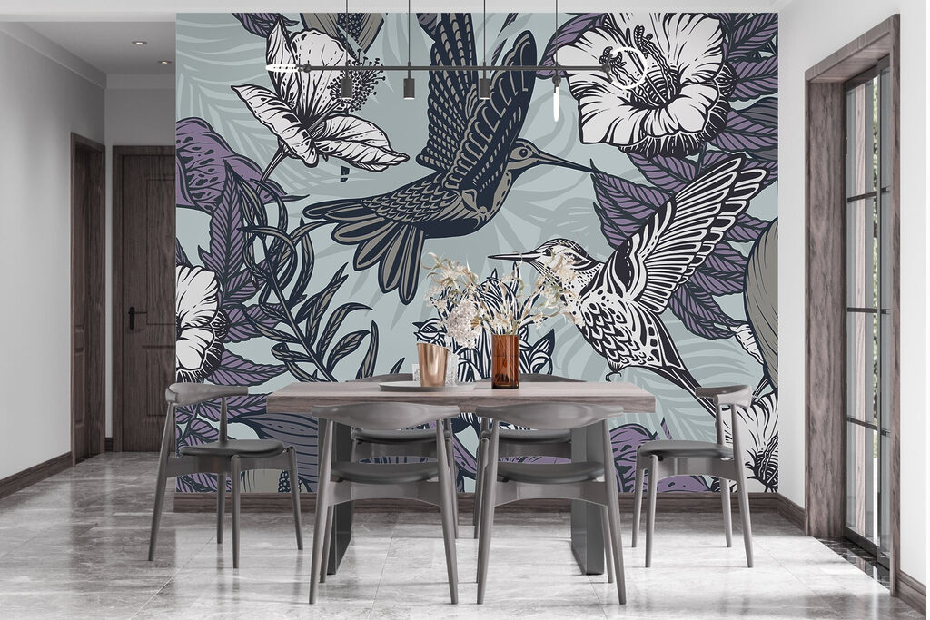 Bird flying next to flowers