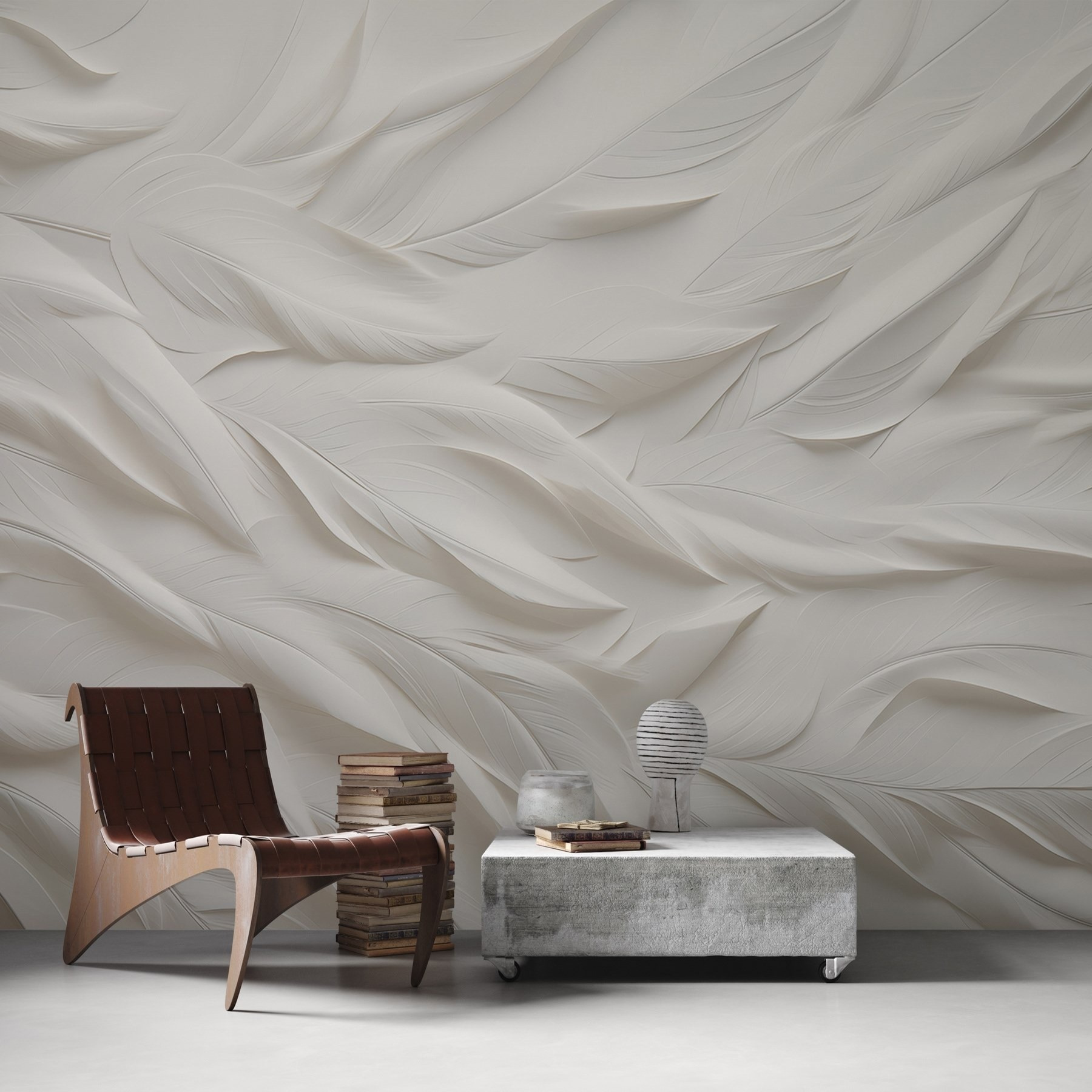 White feather pattern on a white surface White feather pattern on a white surface