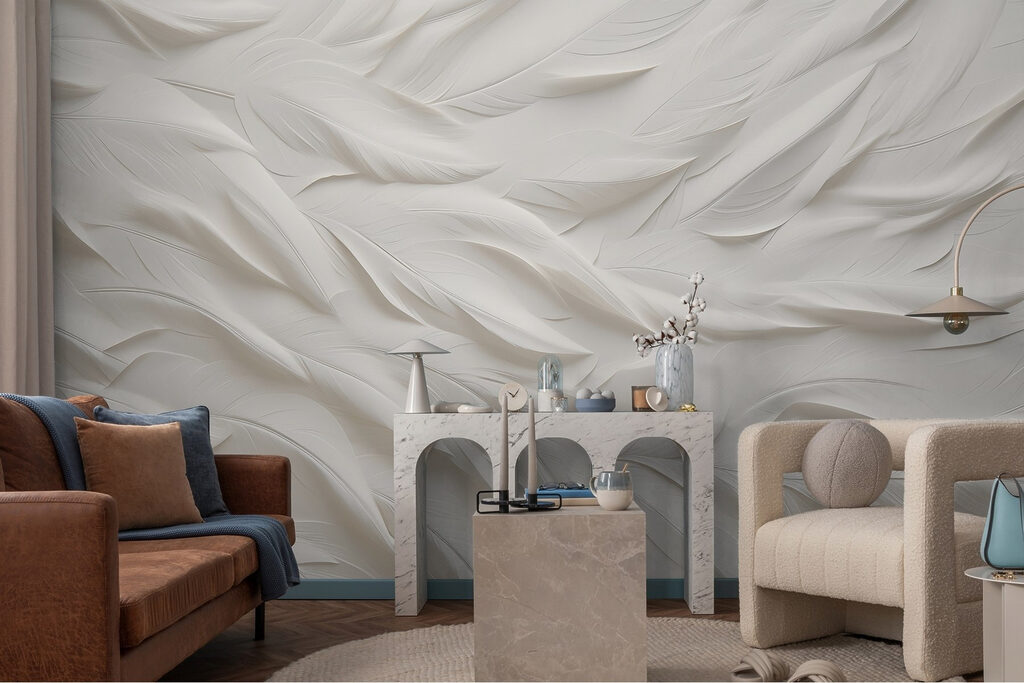 White feather pattern on a white surface White feather pattern on a white surface